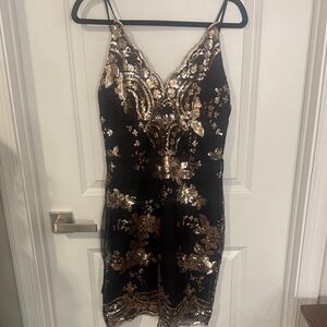 Glamorous Black and Gold Sequin Mini Dress